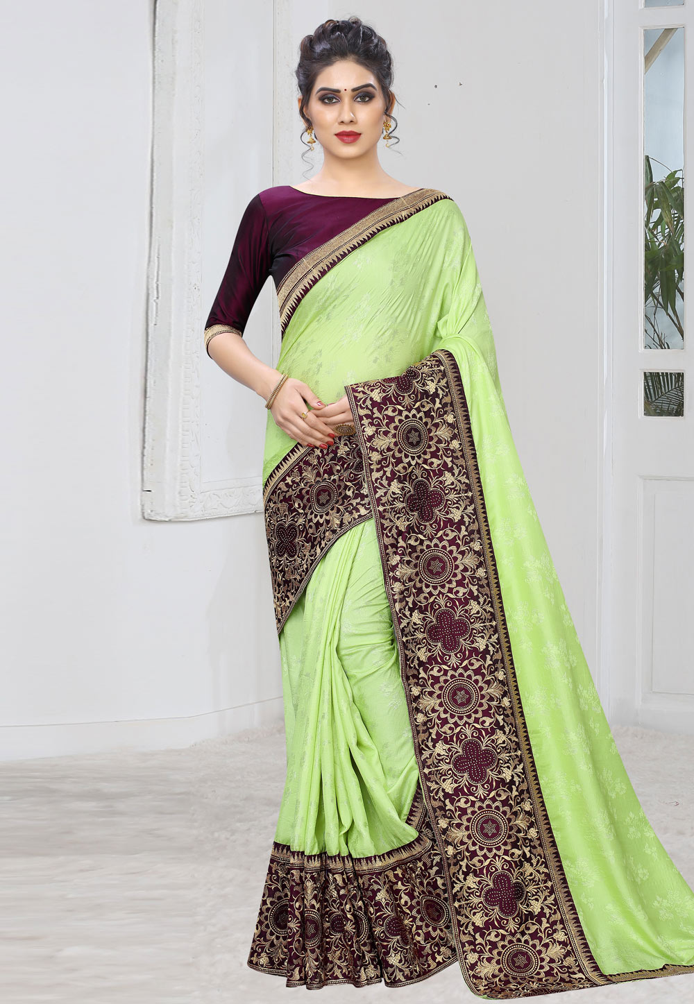 Light Green Silk Saree With Blouse 197902