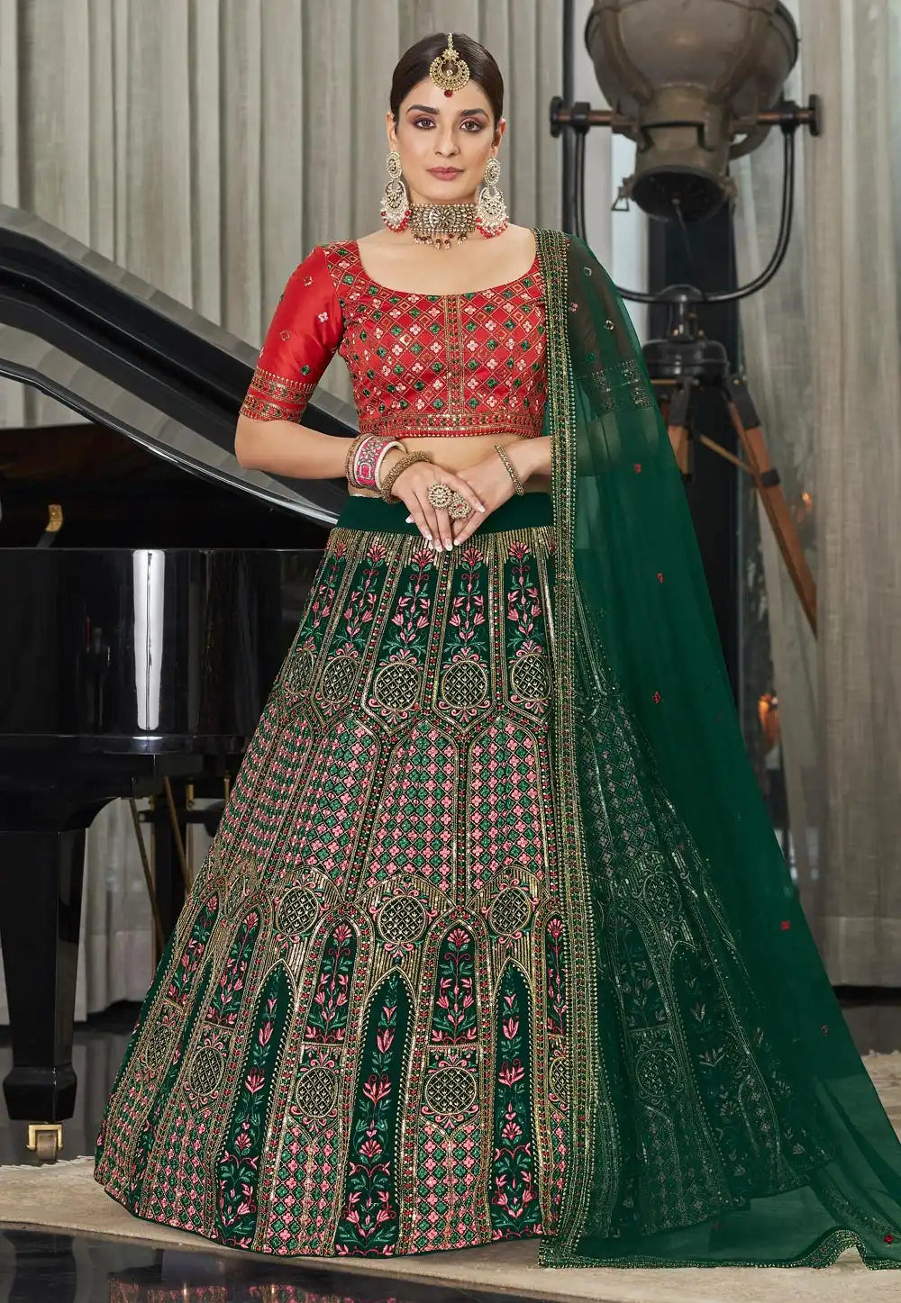 Green Georgette A Line Lehenga Choli 248046