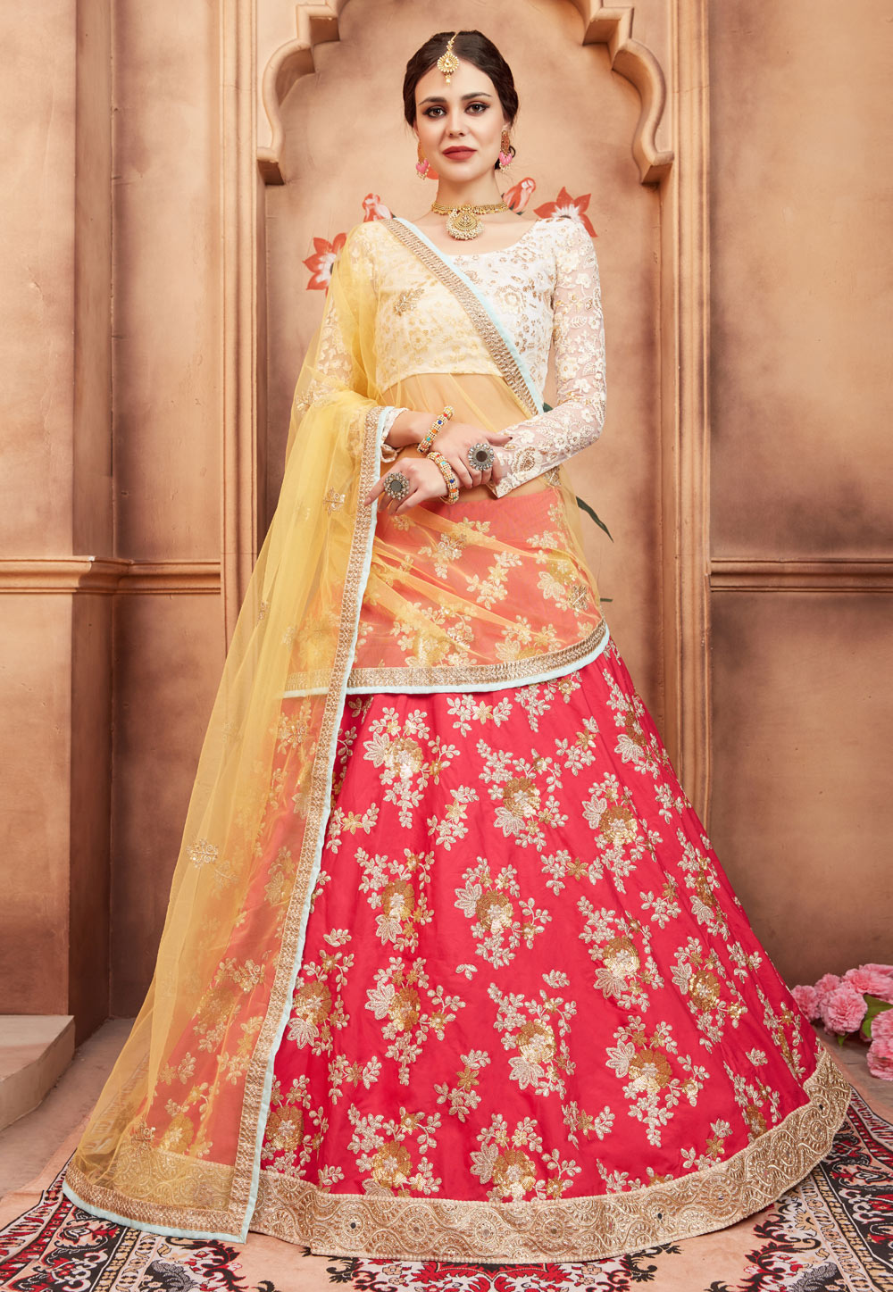 Pink Taffeta Embroidered Circular Lehenga Choli 164662