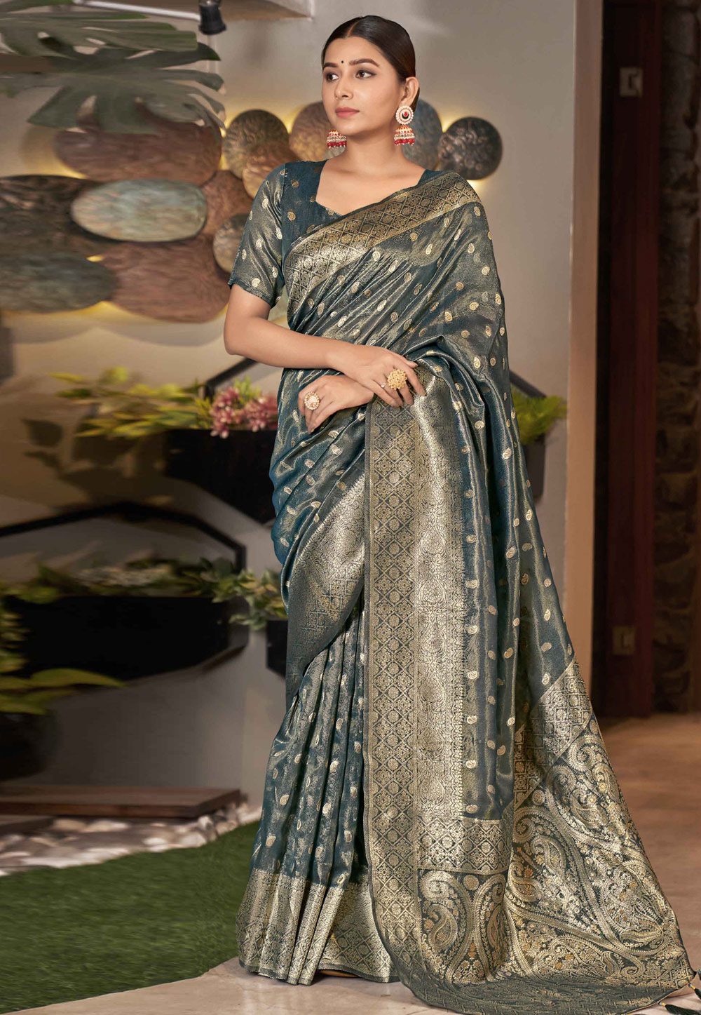 Teal Silk Saree With Blouse 264244