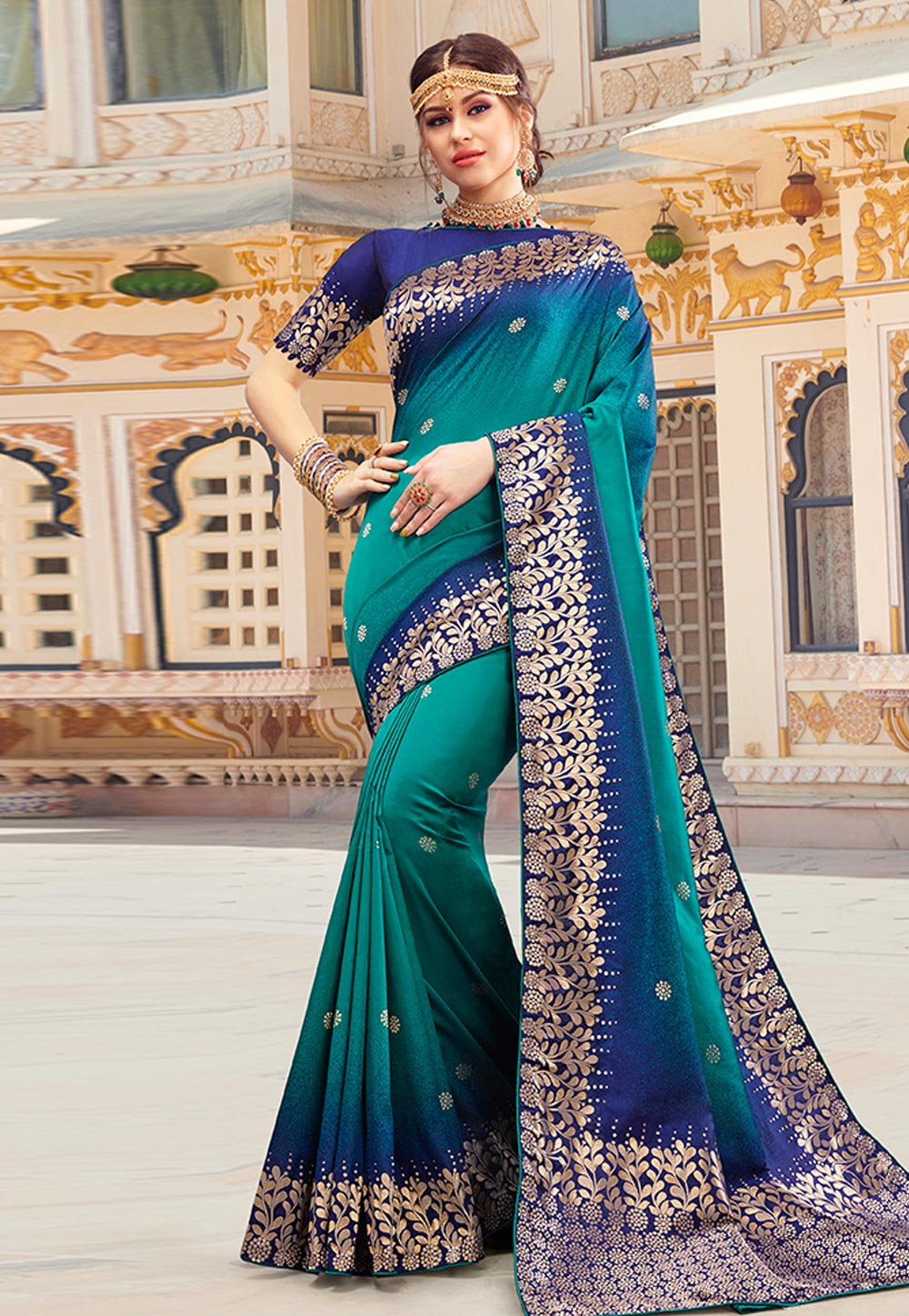 Teal Green Silk Saree With Blouse 199764