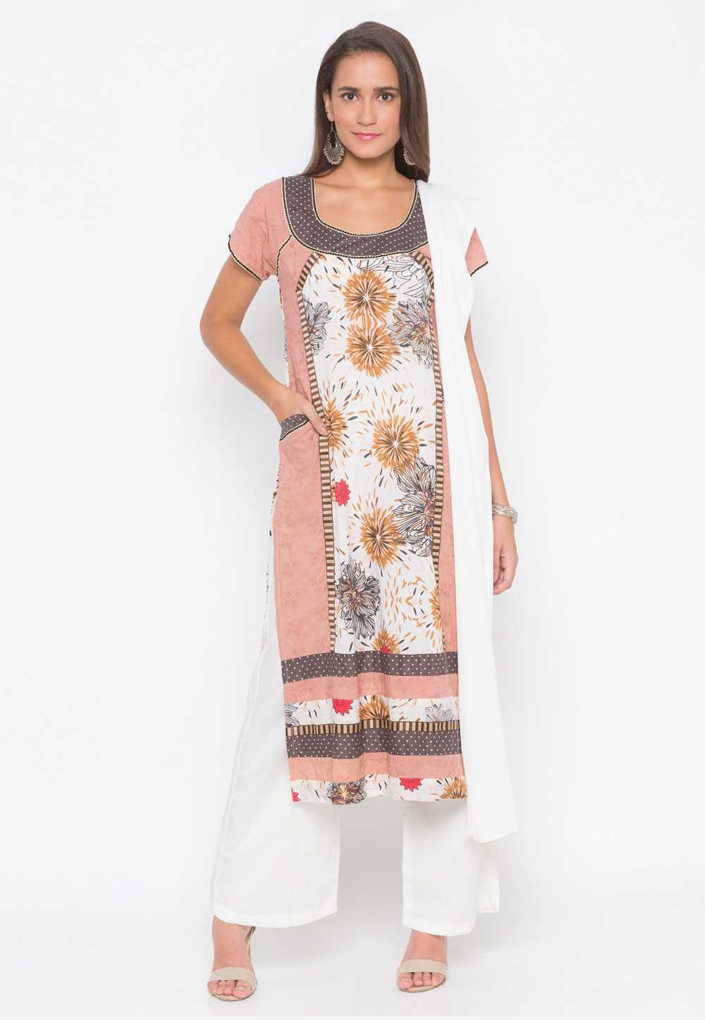 Peach Cotton Readymade Palazzo Suit 223494