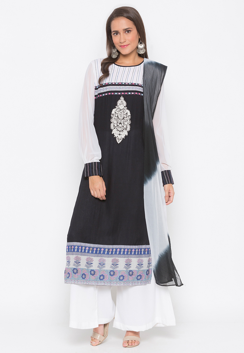 Black Cotton Readymade Kameez With Palazzo 223495