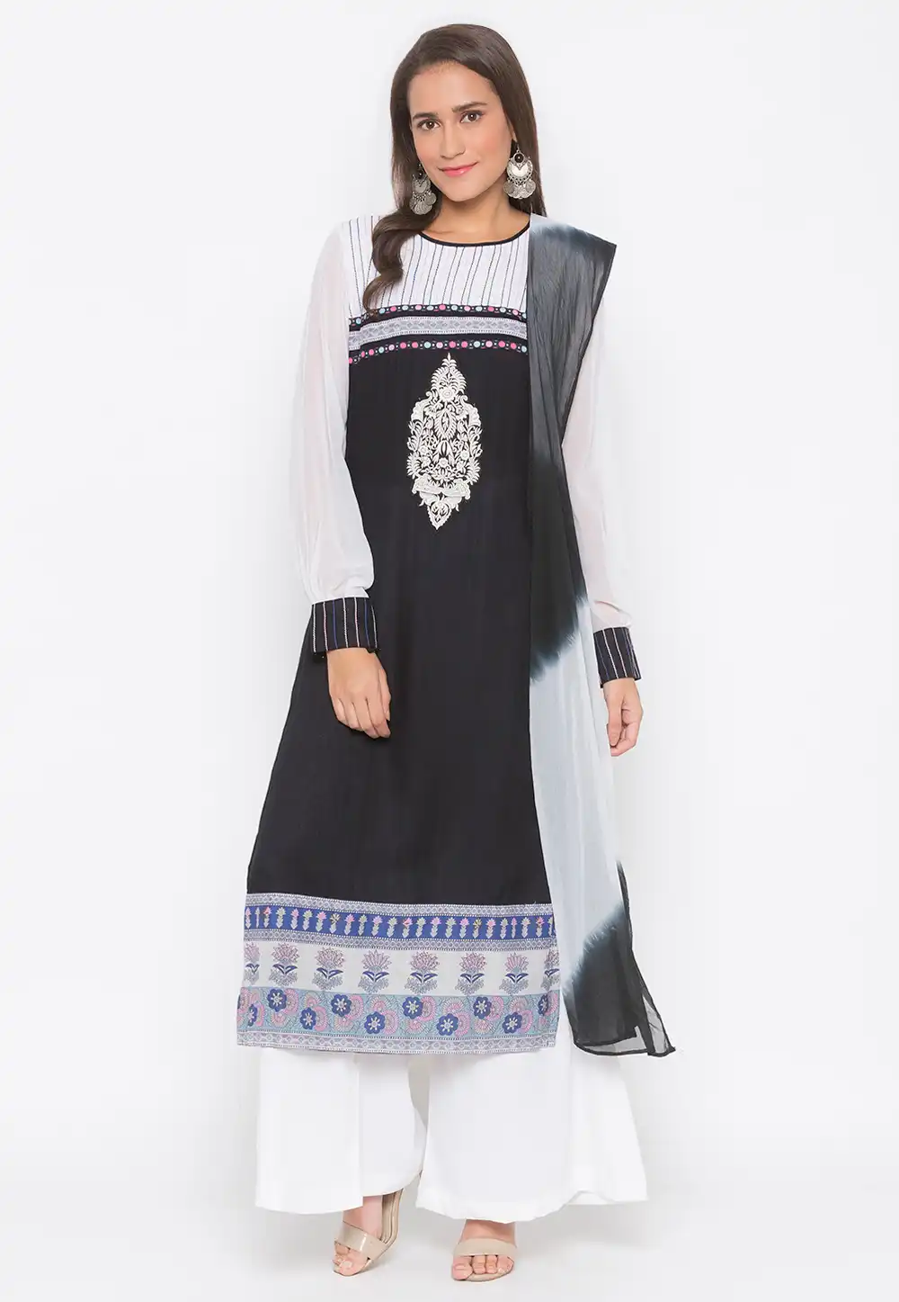 Black Cotton Readymade Kameez With Palazzo 223495