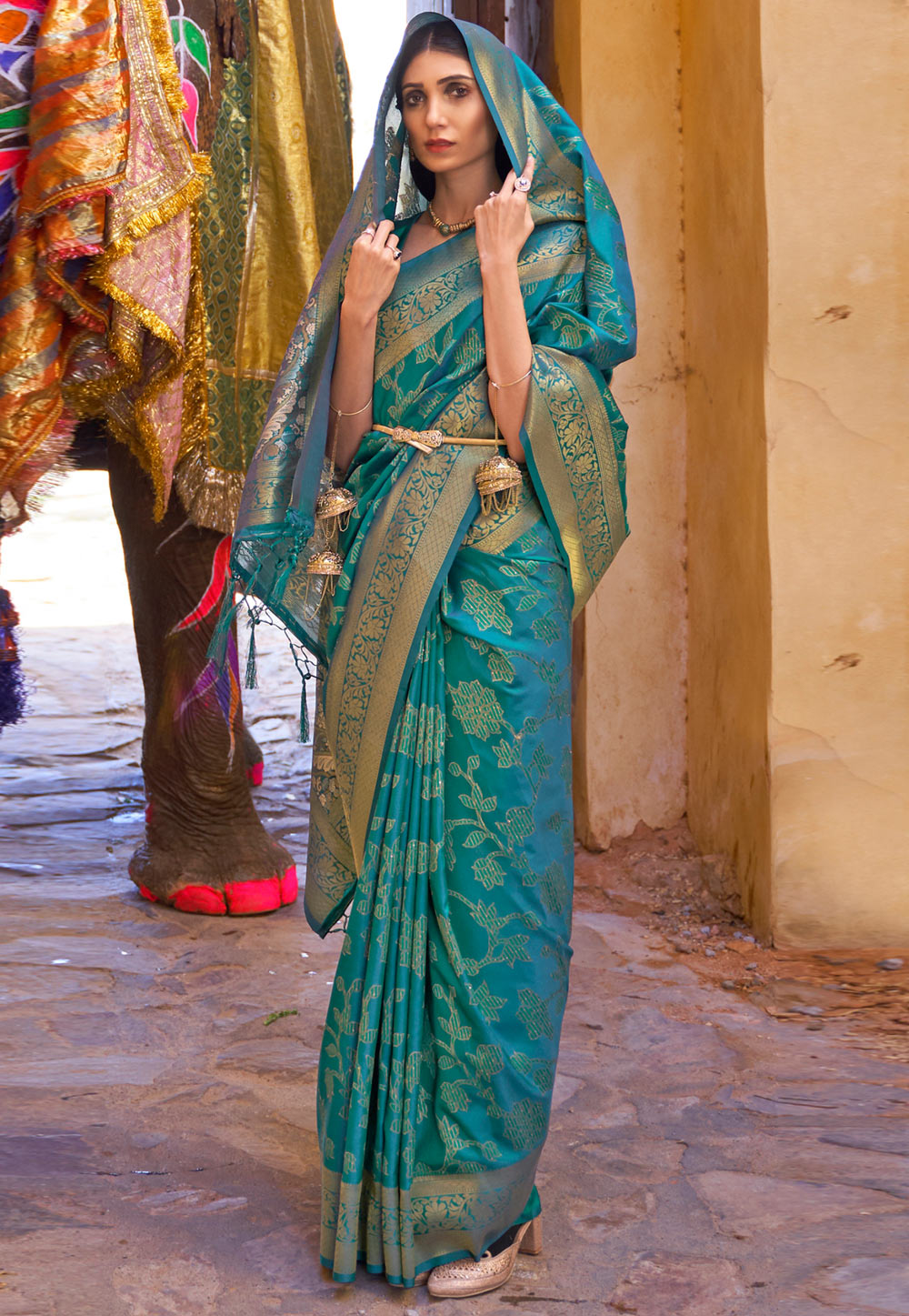 Teal Silk Saree With Blouse 264376