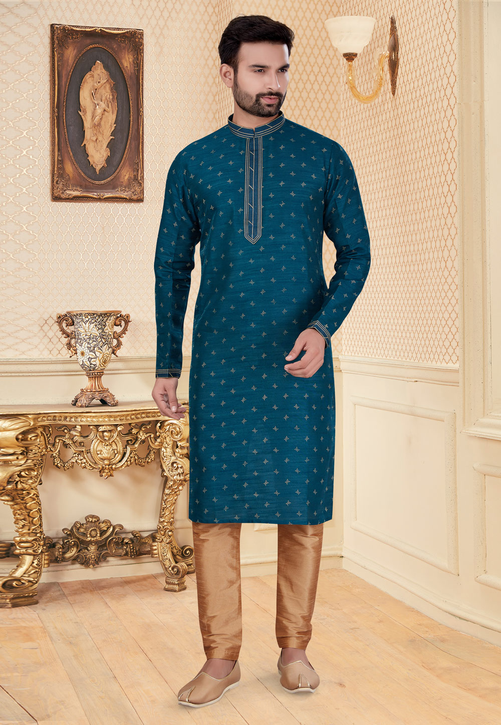 Teal Silk Kurta Pajama 251185