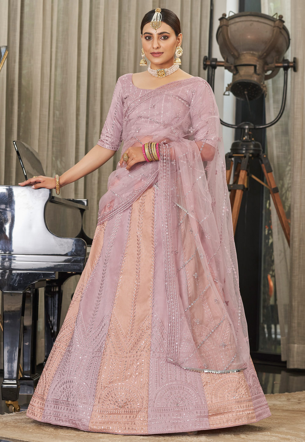 Light Purple Art Silk A Line Lehenga Choli 249276