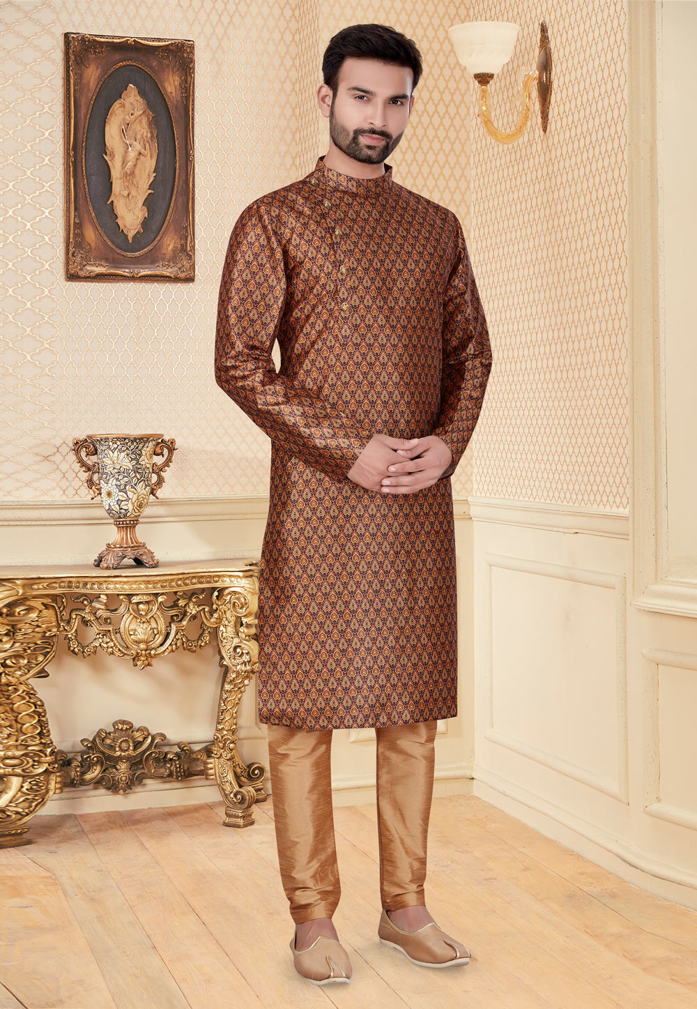 Brown Silk Kurta Pajama 251186
