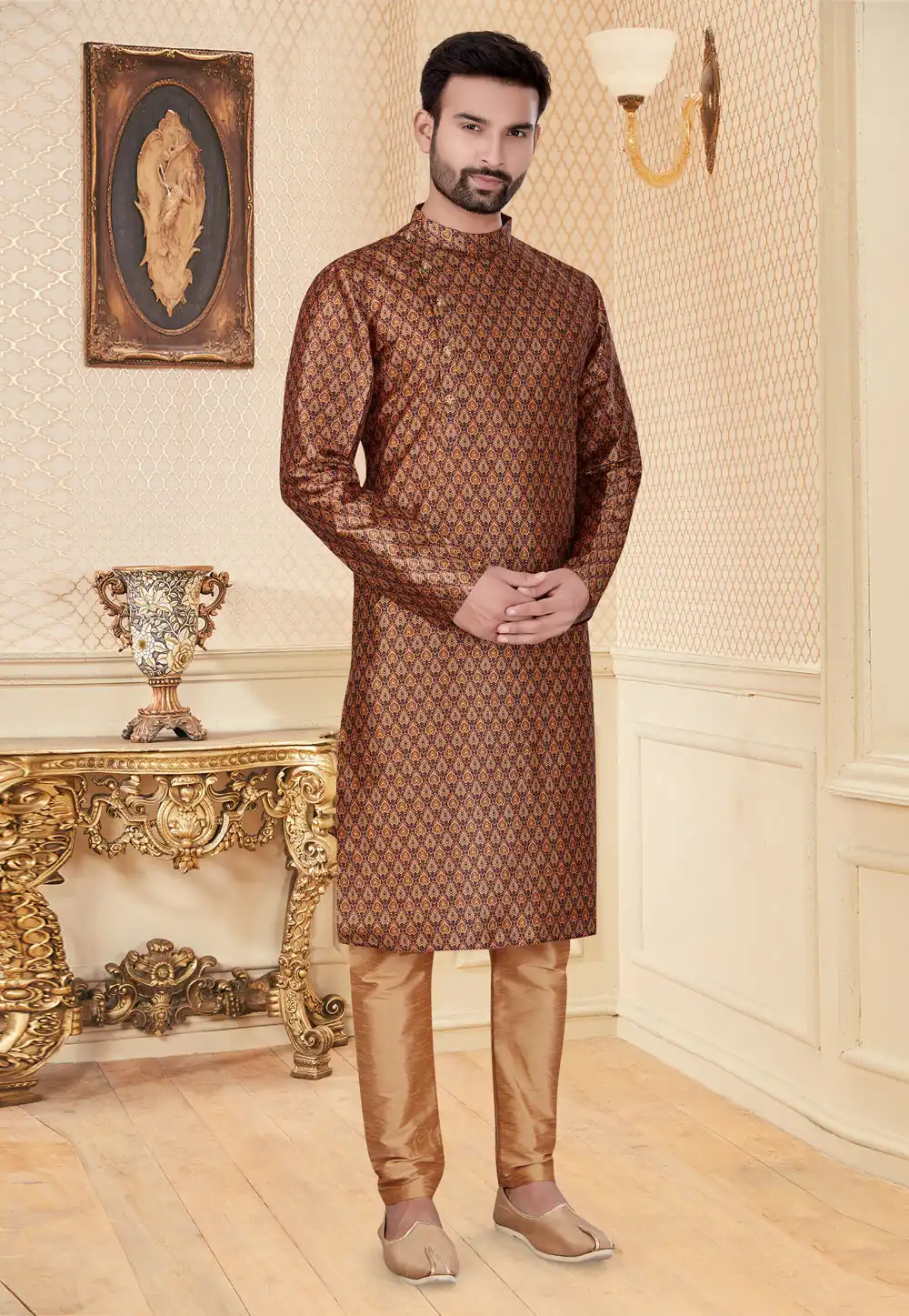 Brown Silk Kurta Pajama 251186
