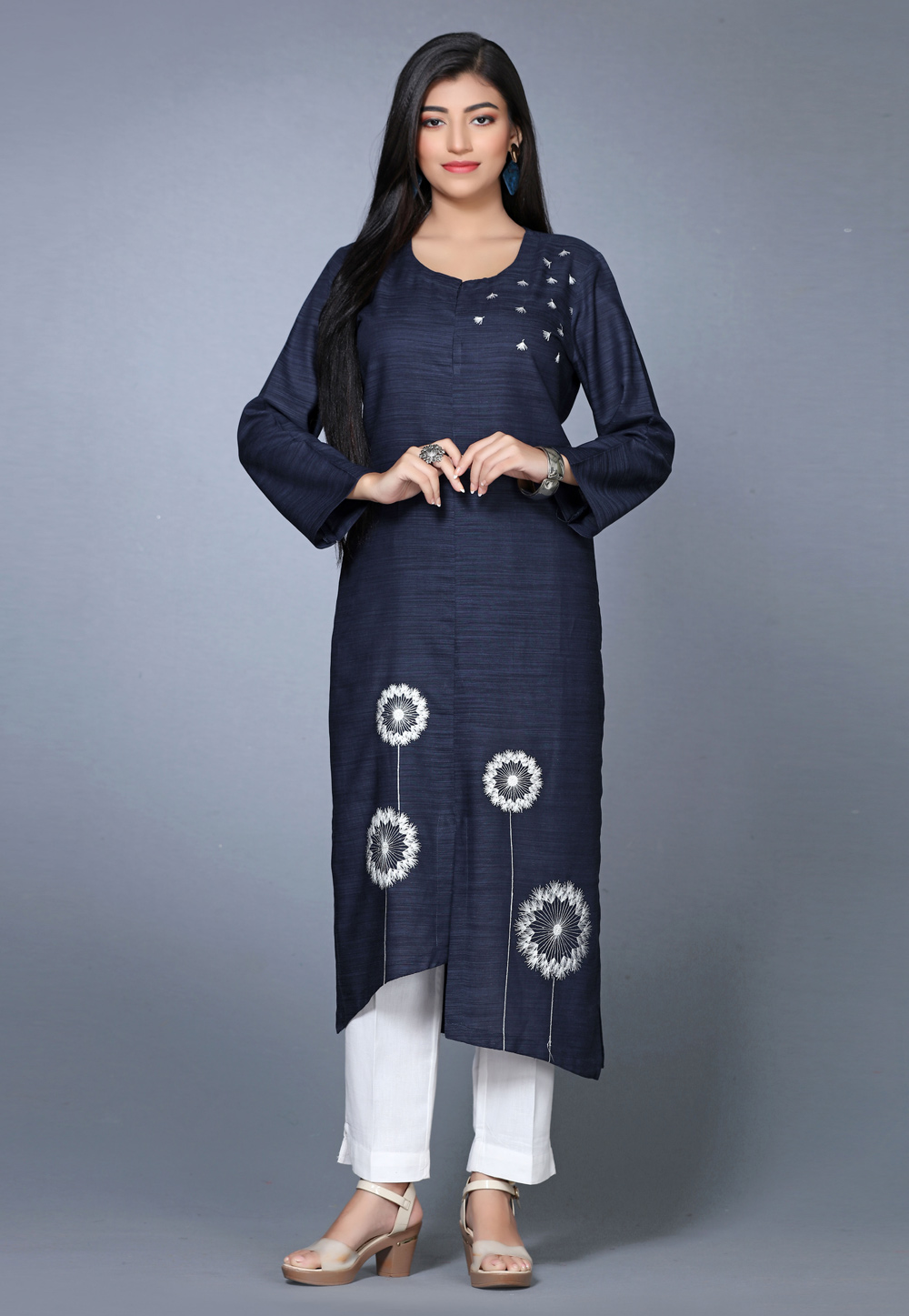 Navy Blue Silk Long Kurti 267769