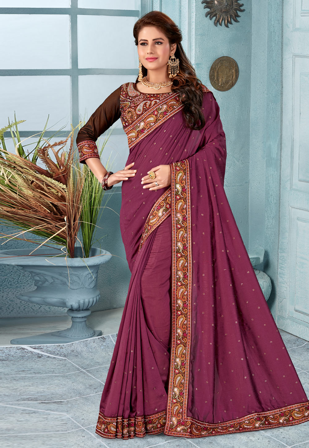 Magenta Silk Festival Wear Saree 199028