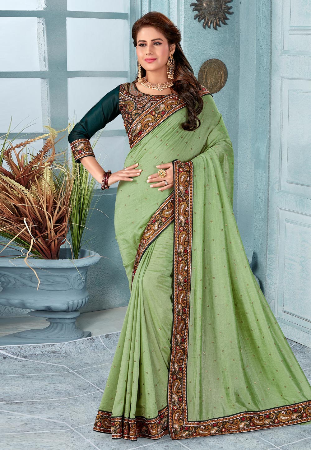 Light Green Silk Festival Wear Saree 199030