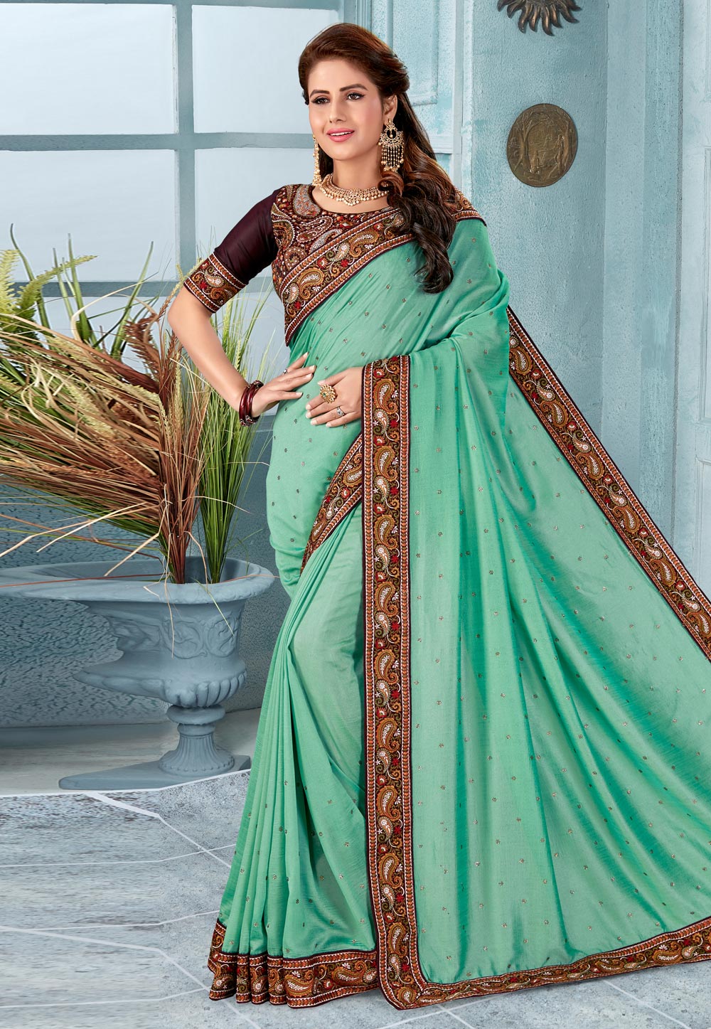 Light Green Silk Saree With Blouse 199032