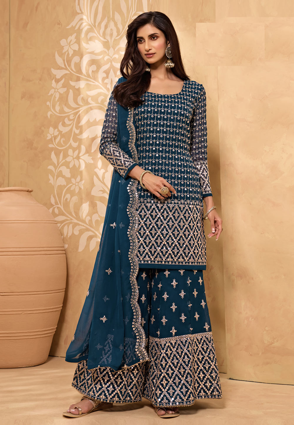 Blue Georgette Palazzo Suit 232207