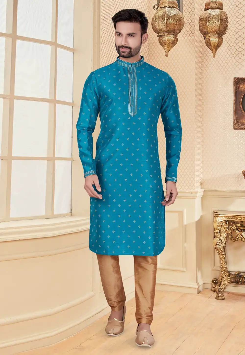 Teal Silk Kurta Pajama 251193