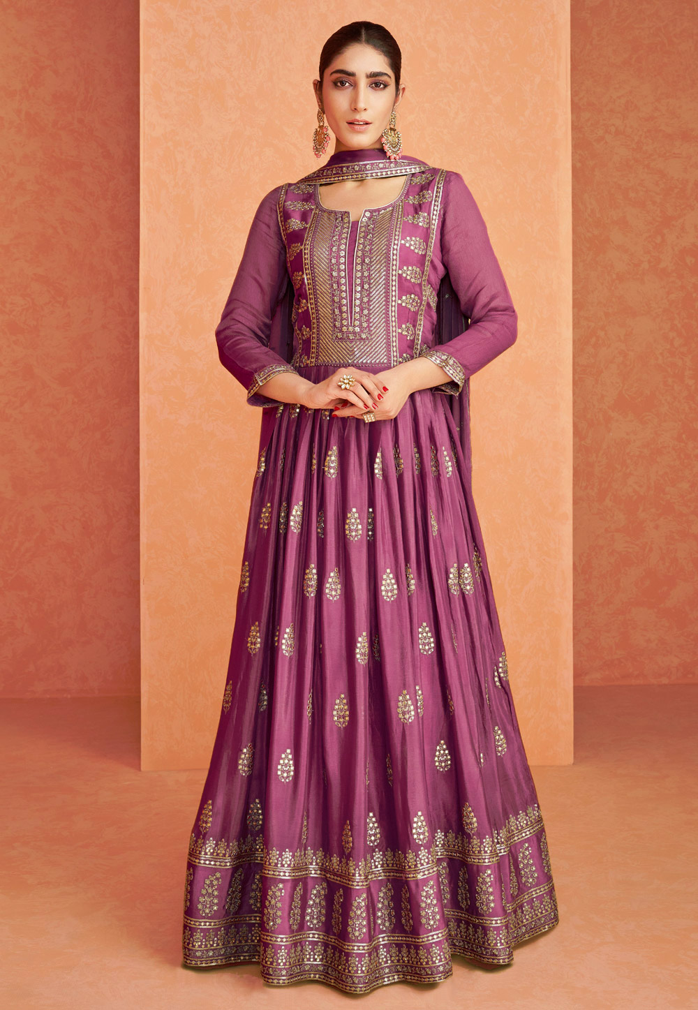 Purple Georgette Long Anarkali Suit 239787
