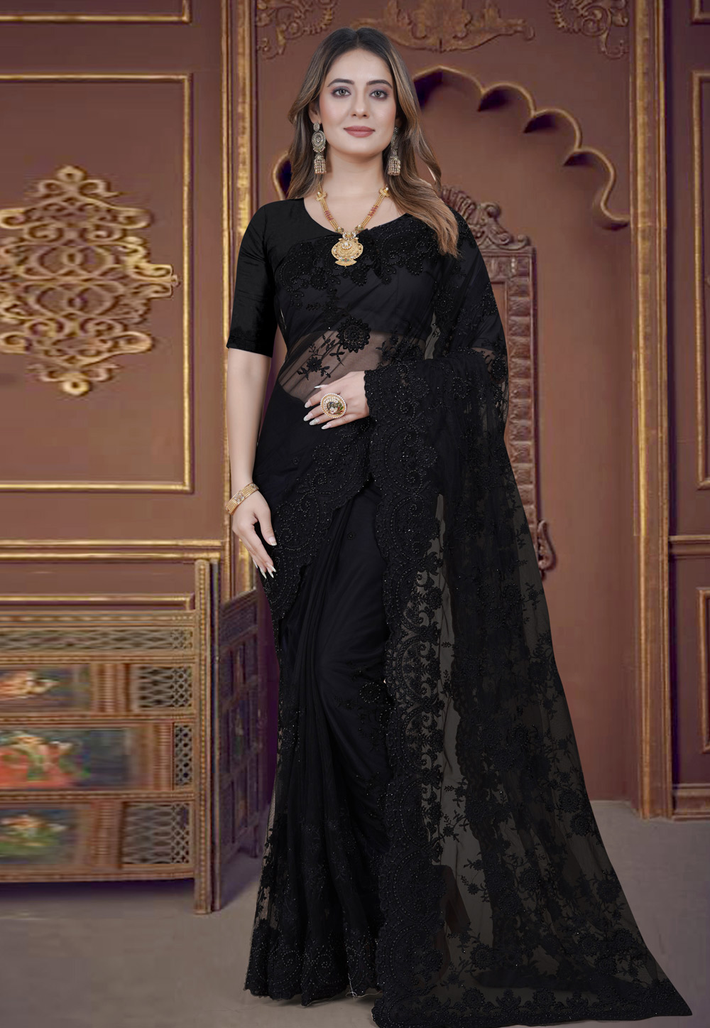 Black Net Saree With Blouse 270759