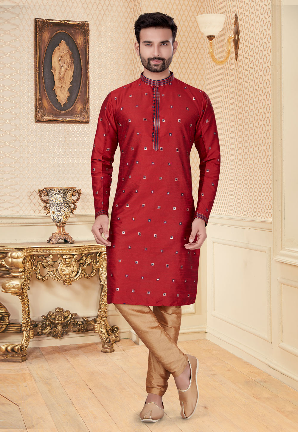 Maroon Silk Kurta Pajama 251194