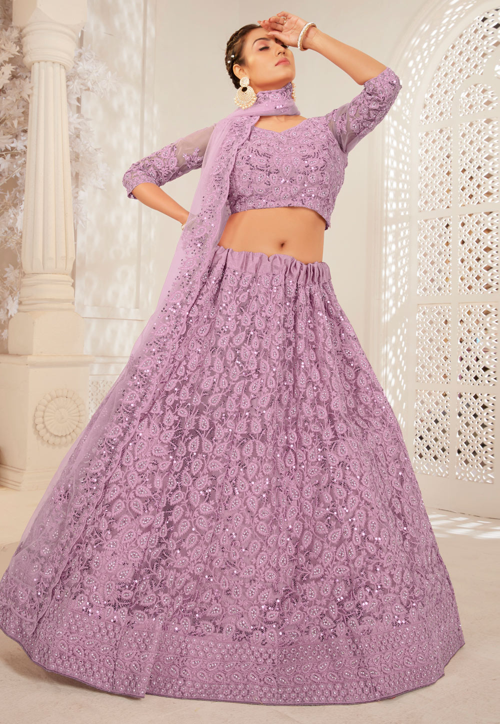 Light Purple Net Embroidered Lehenga Choli 240836
