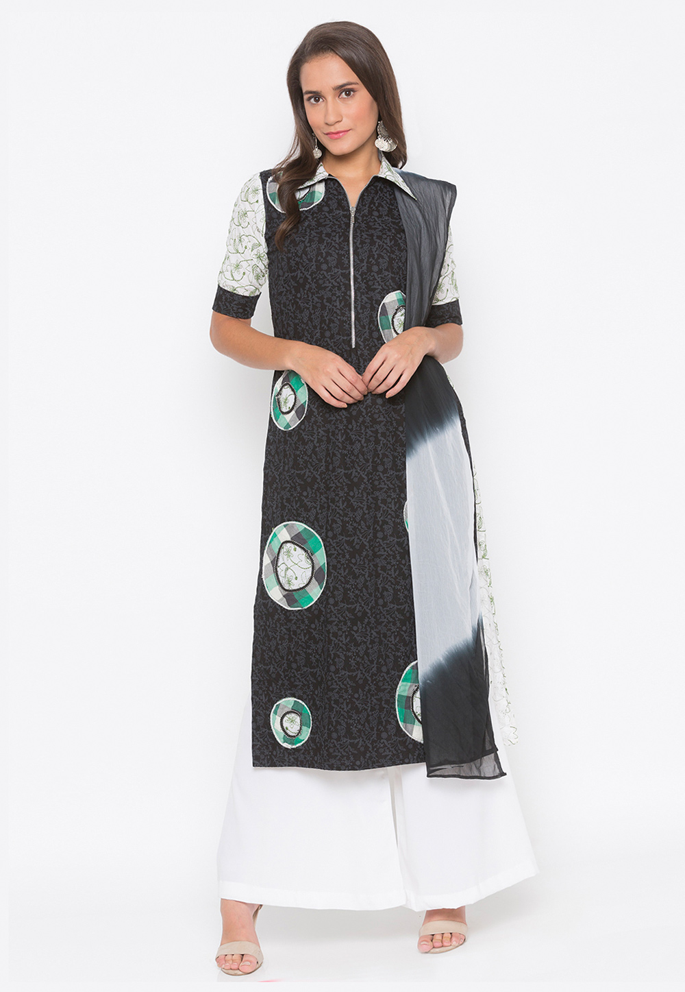 Black Cotton Readymade Palazzo Suit 223500