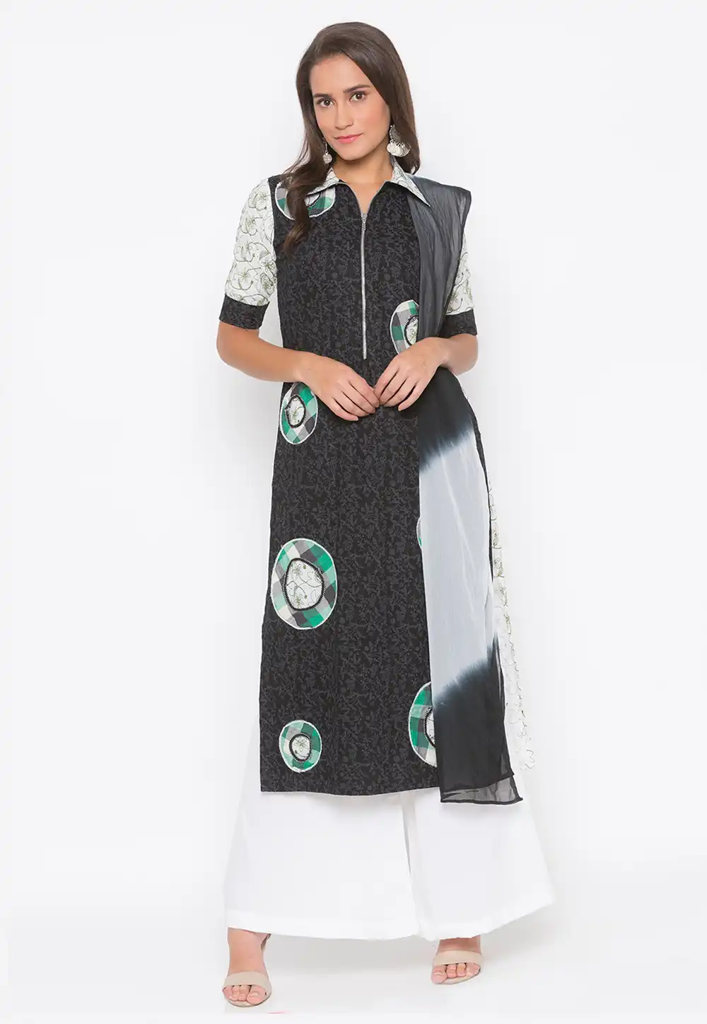 Black Cotton Readymade Palazzo Suit 223500
