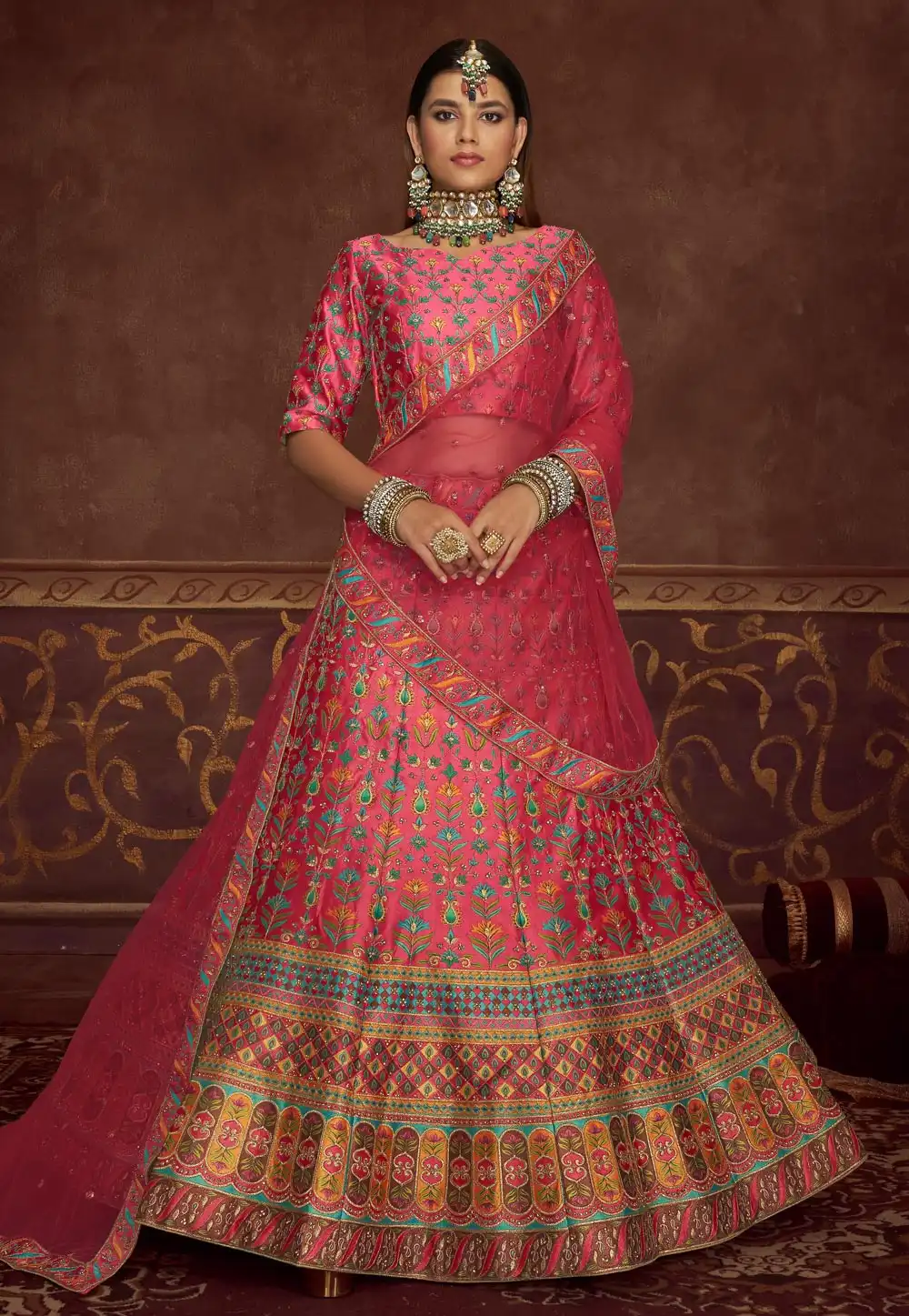Pink Art Silk Circular Lehenga Choli 243130