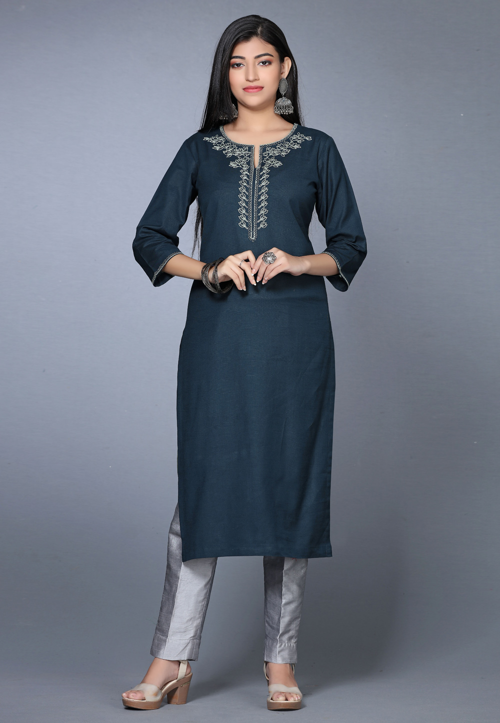 Teal Cotton Cotton Long Tunic 267774