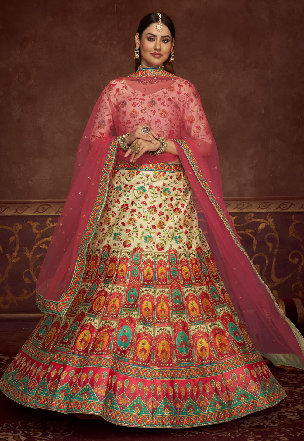 Off White Art Silk Circular Lehenga Choli 243131