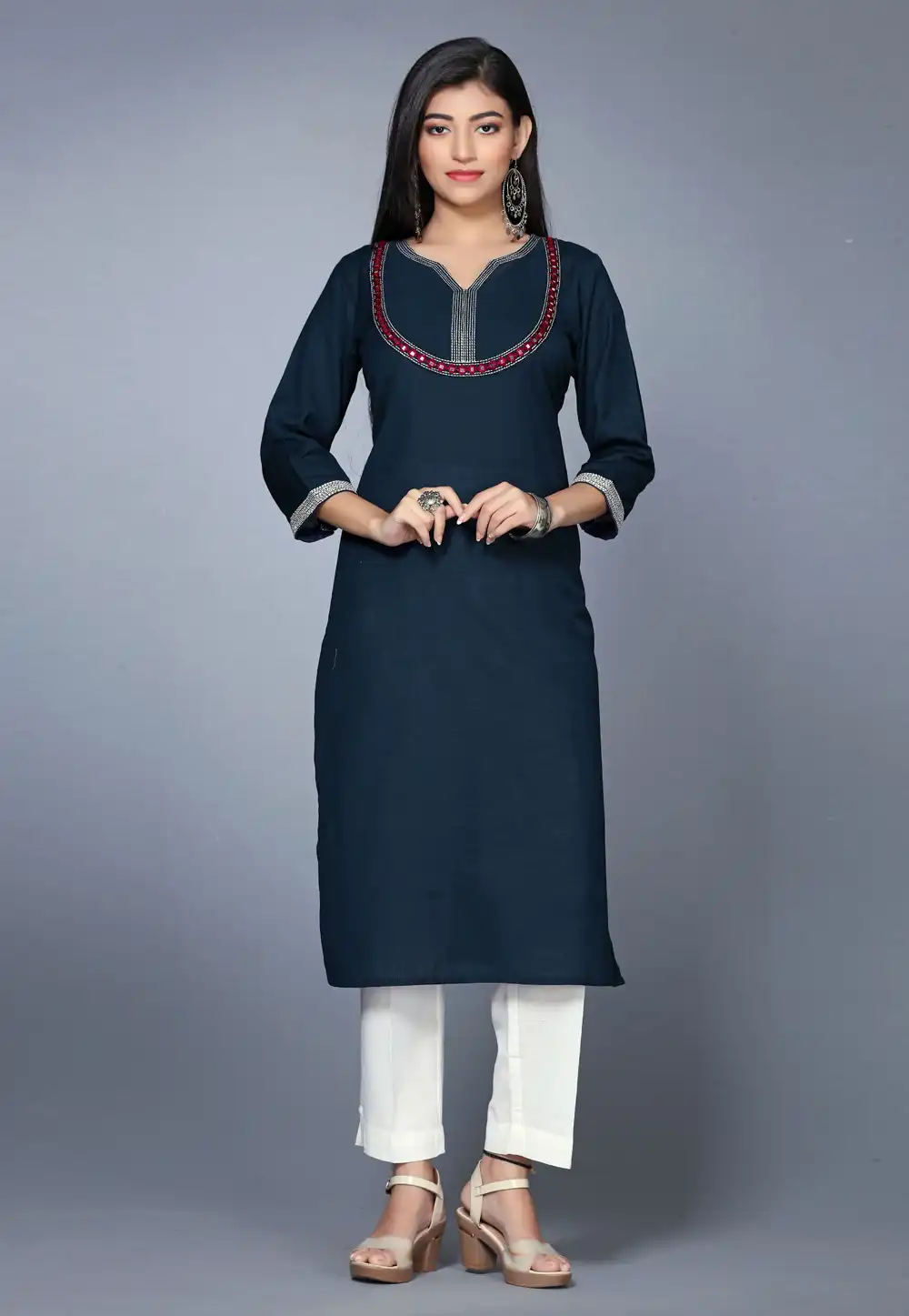 Teal Cotton Long Kurti 267775