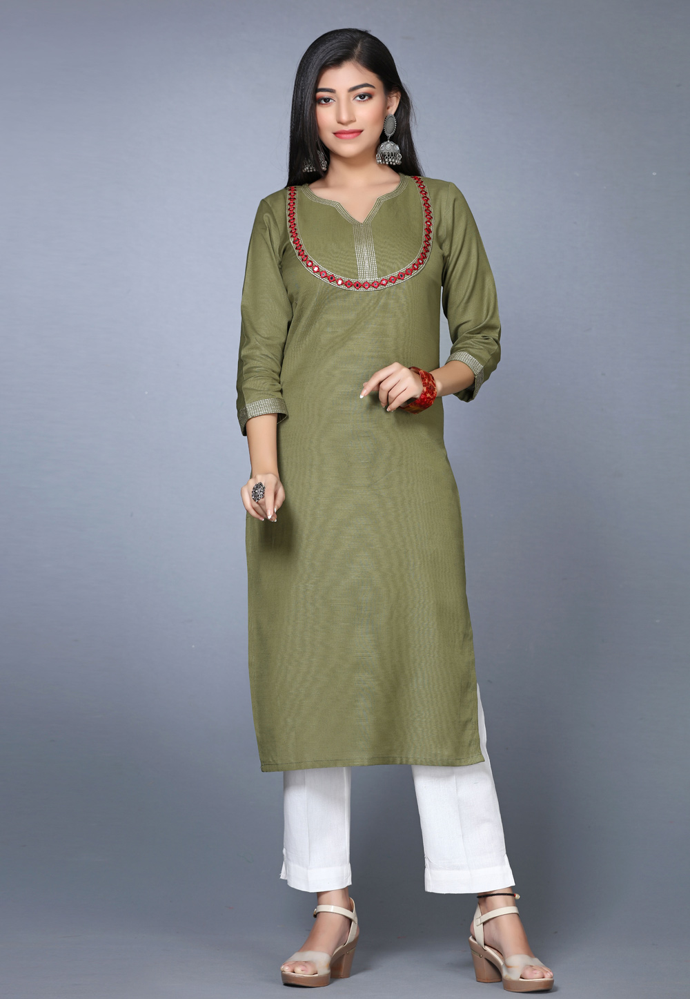 Mehndi Cotton Long Tunic 267776