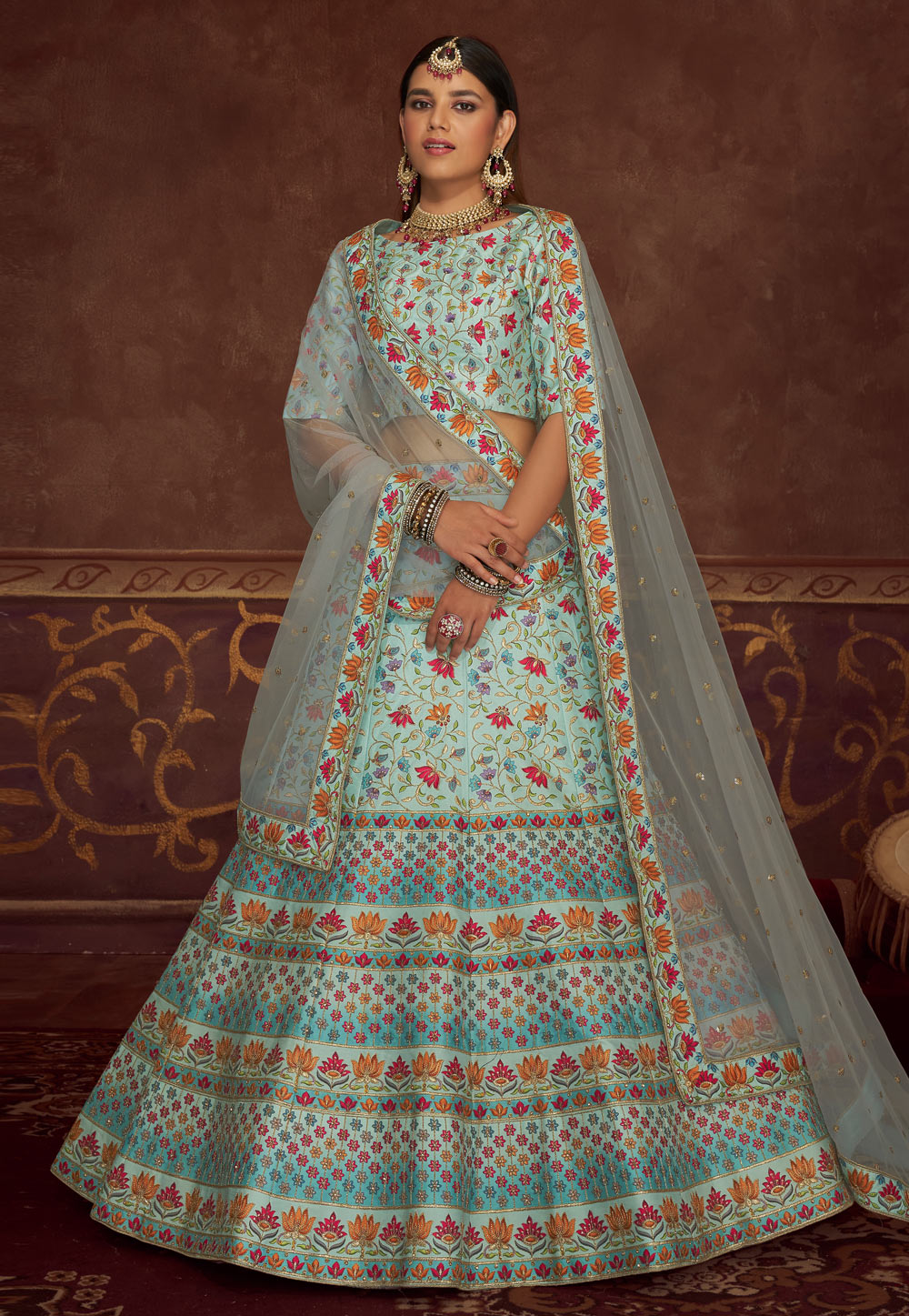 Sky Blue Art Silk Circular Lehenga Choli 243133