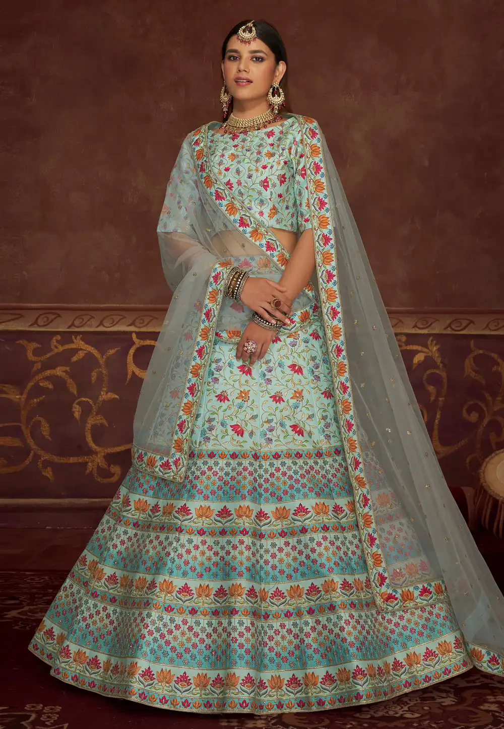 Sky Blue Art Silk Circular Lehenga Choli 243133