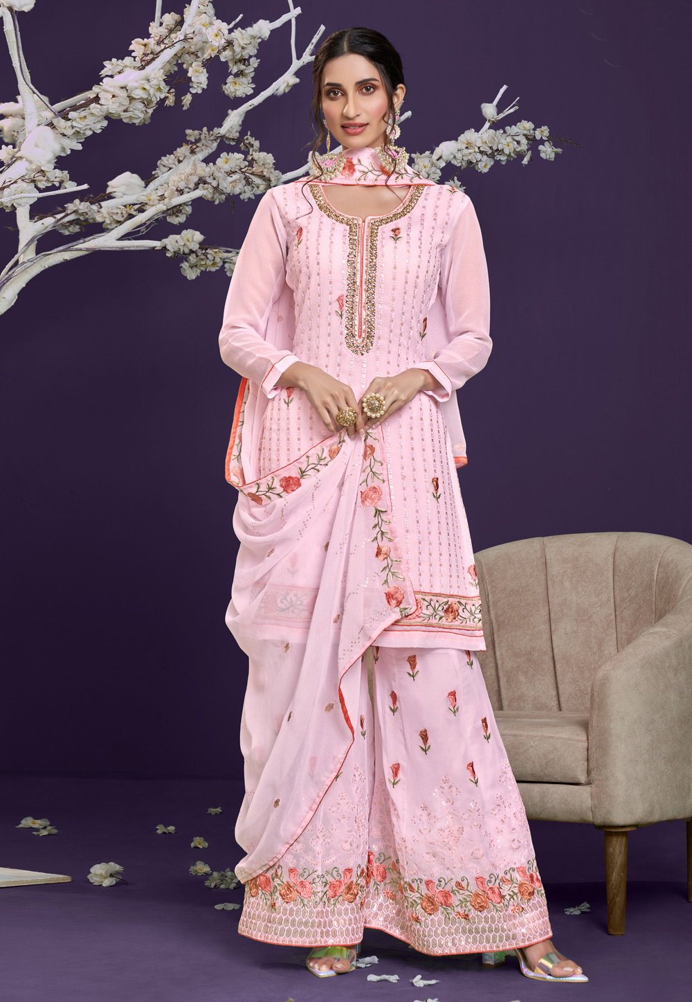 Pink Georgette Sharara Suit 236603