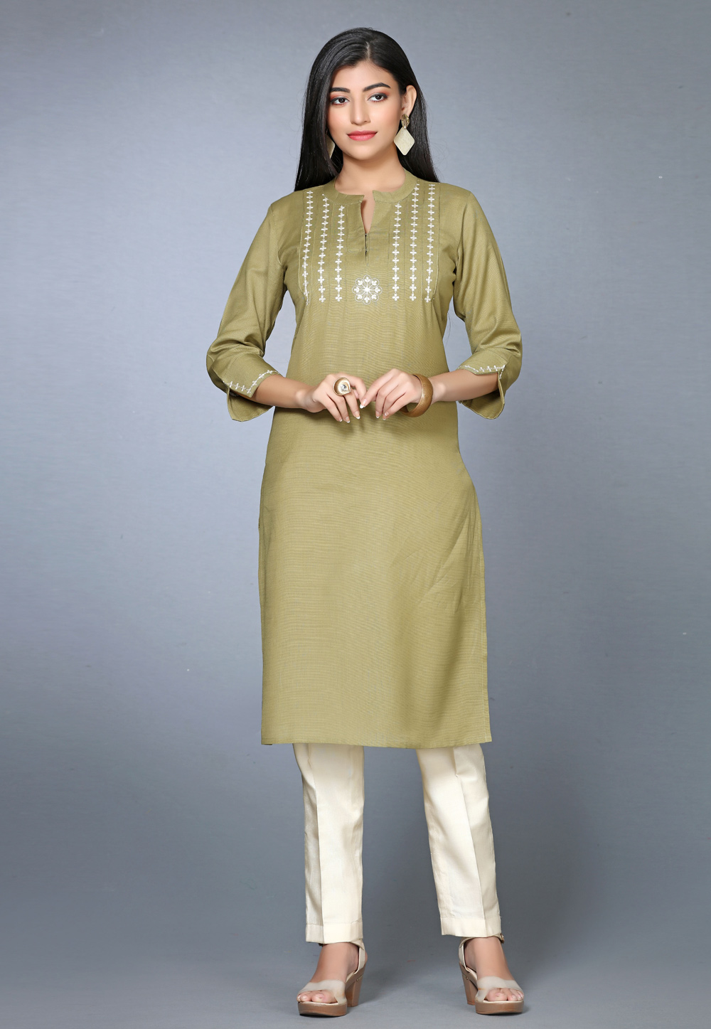 Light Green Cotton Long Kurti 267777
