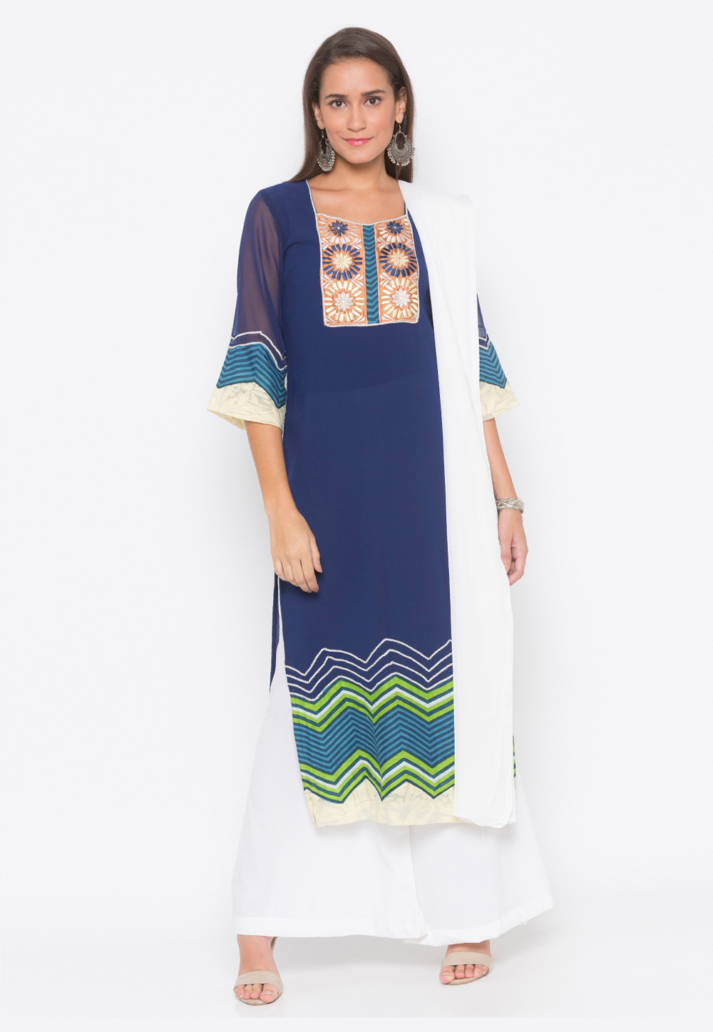 Navy Blue Crepe Readymade Palazzo Suit 223502
