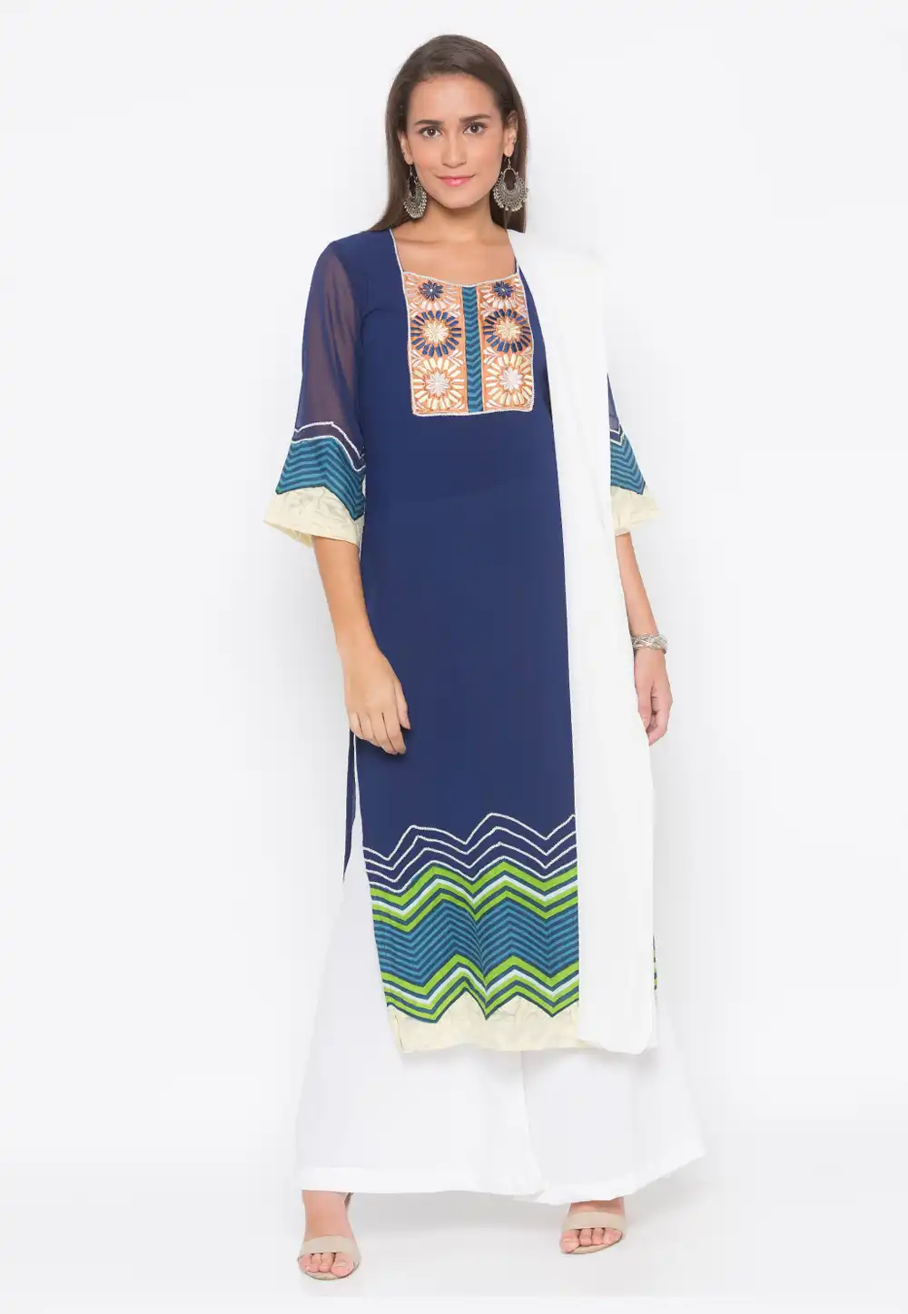 Navy Blue Crepe Readymade Palazzo Suit 223502