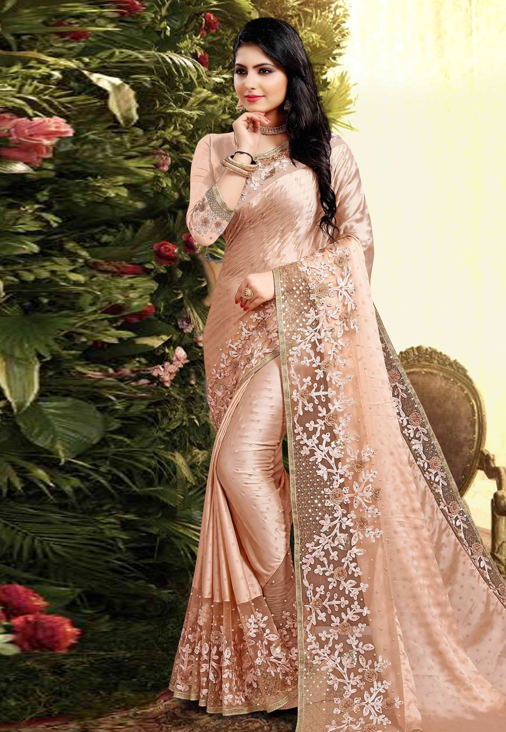 Peach Silk Saree With Blouse 200857