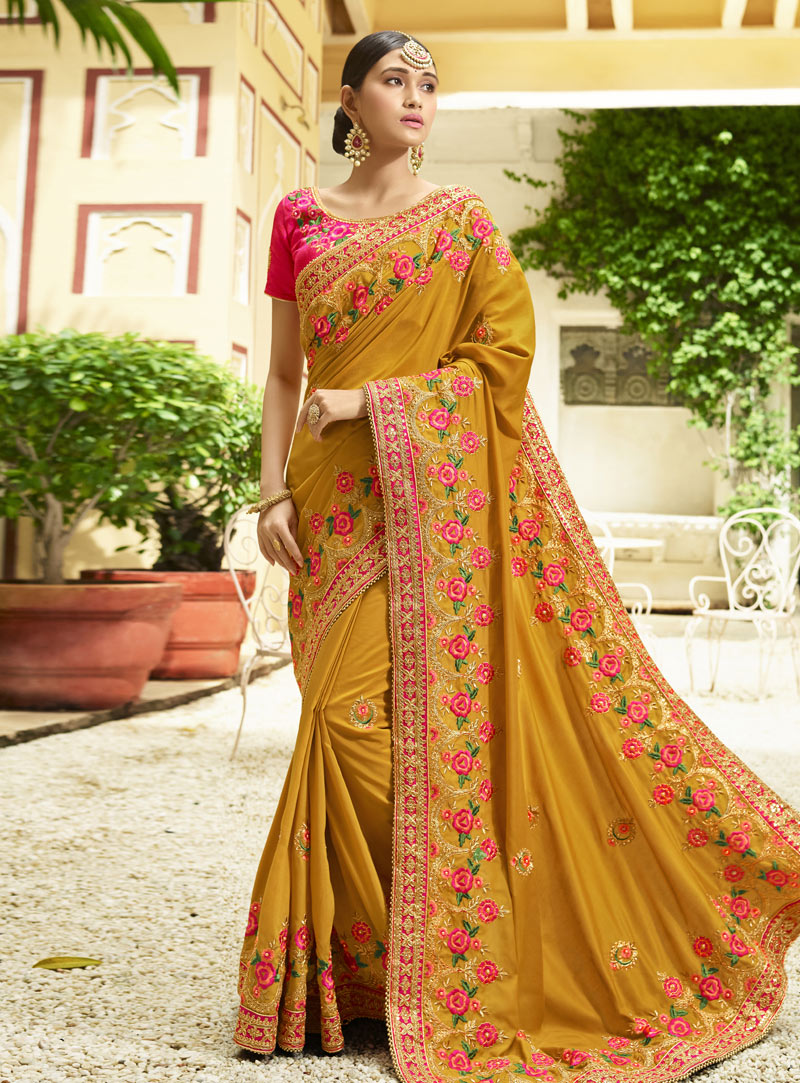 Mustard Silk Saree With Blouse 140395