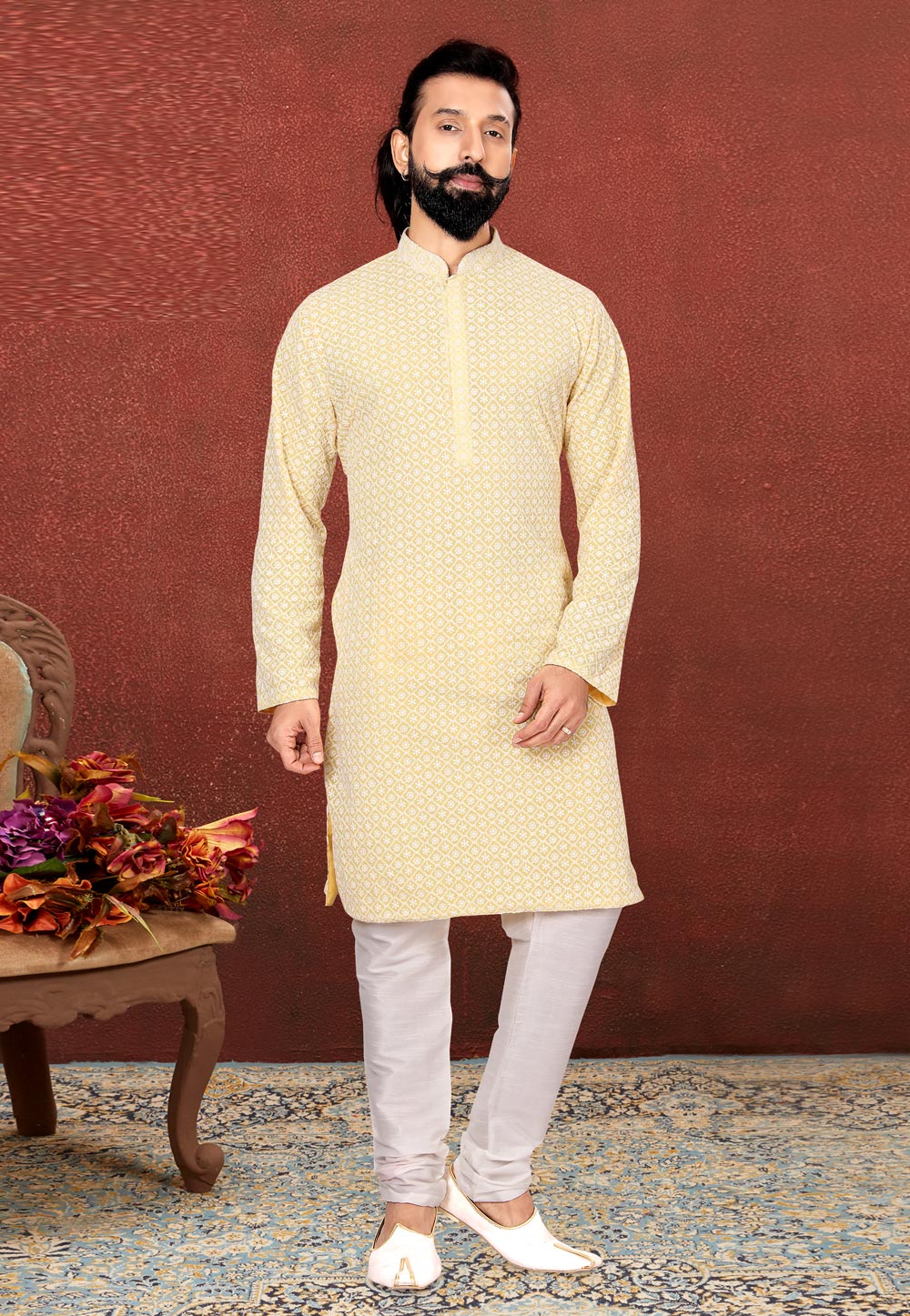 Beige Georgette Lakhnavi Kurta Pajama 240408
