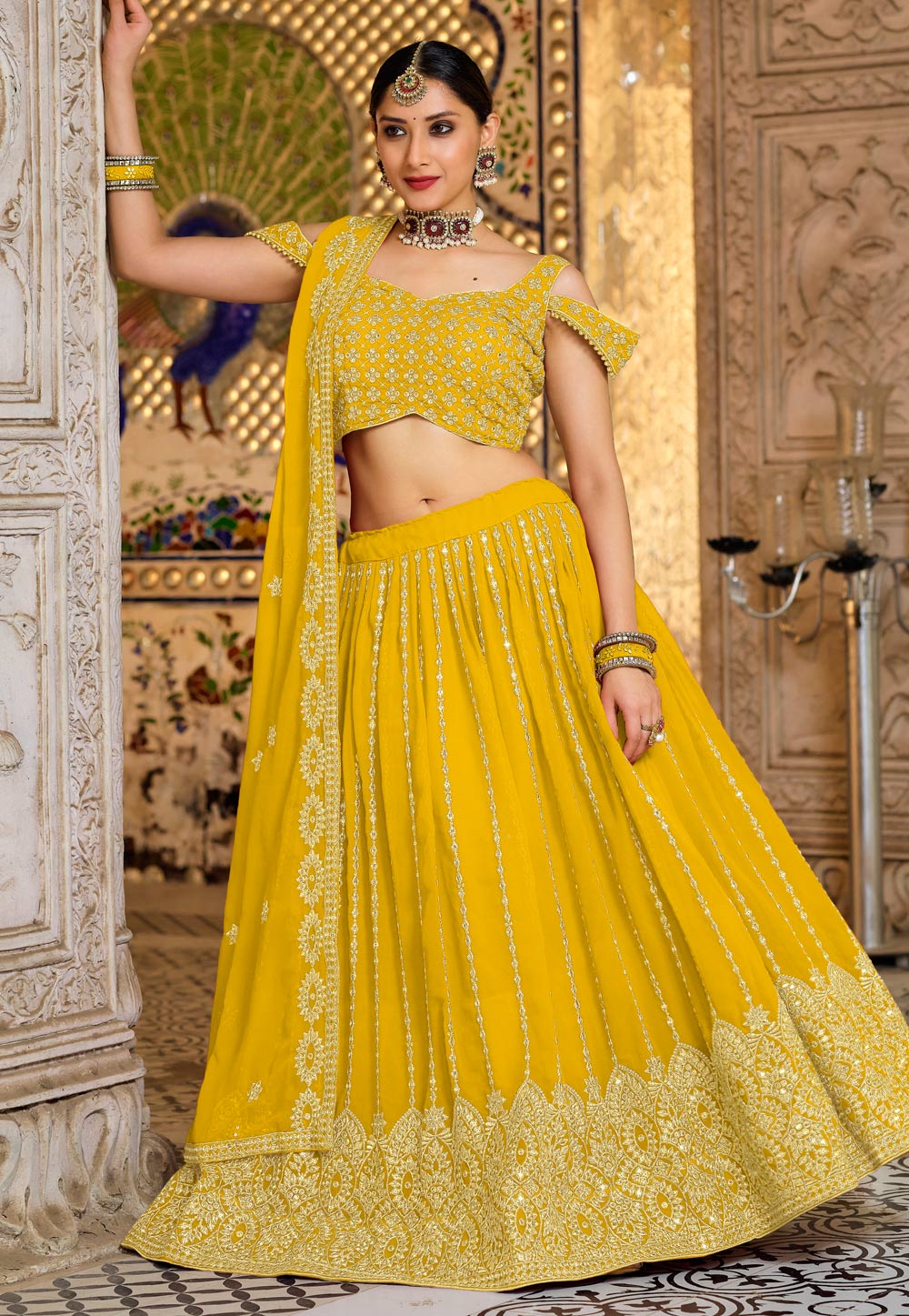 Yellow Georgette Circular Lehenga Choli 241639