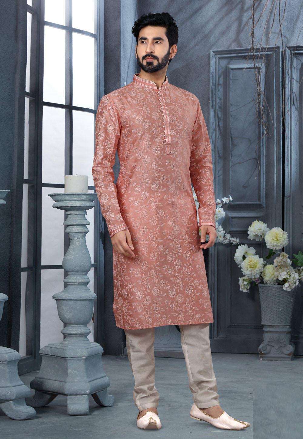 Pink Art Silk Kurta Pajama 250424