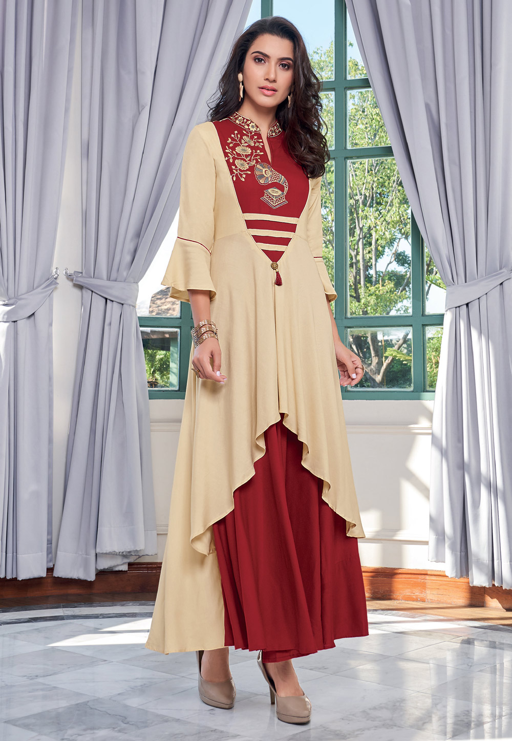 Beige Rayon Readymade Kurti 196192