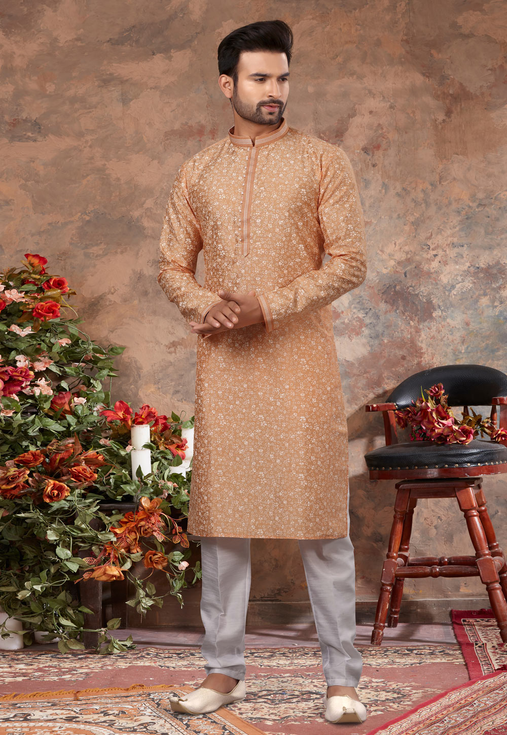 Peach Silk Kurta Pajama 250425