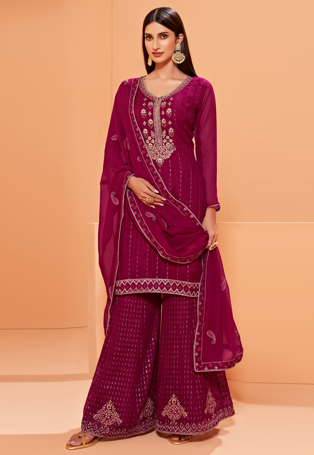 Magenta Georgette Sharara Suit 240518
