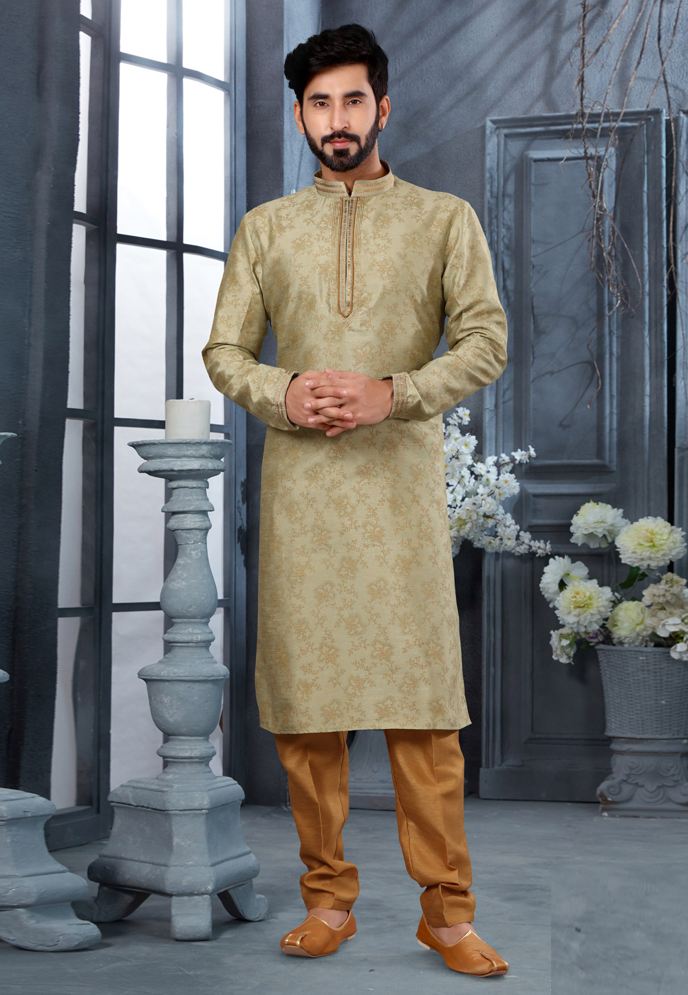 Beige Silk Kurta Pajama 250426