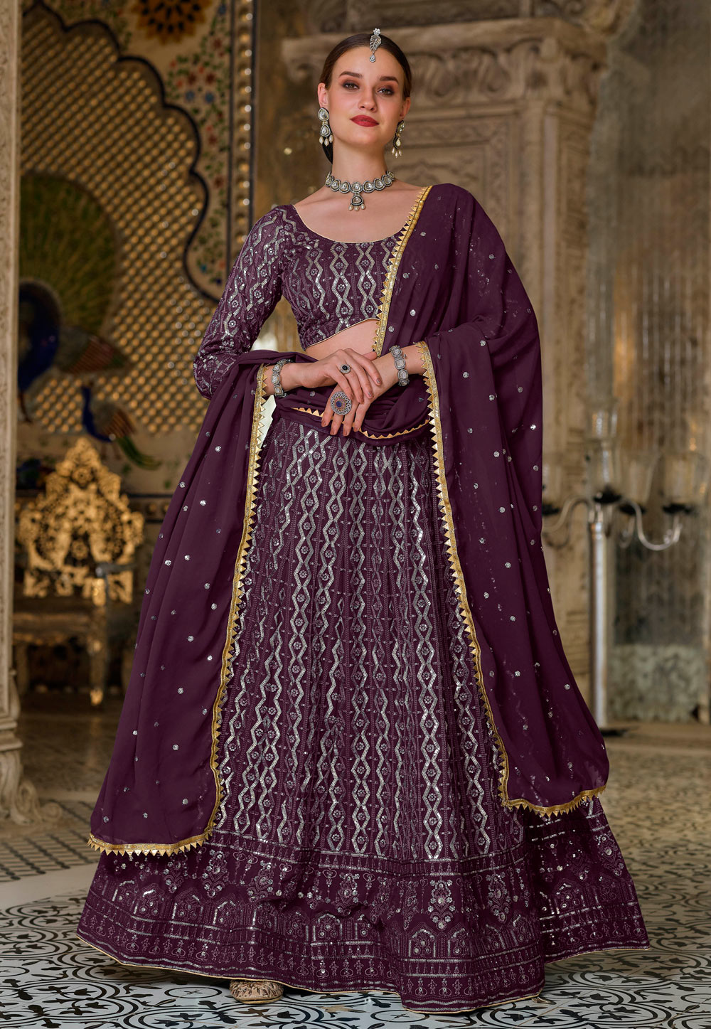 Purple Georgette Circular Lehenga Choli 242130