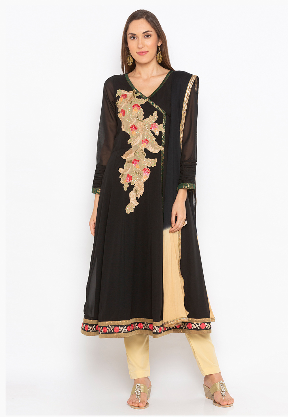 Black Georgette Readymade Pant Style Suit 246144