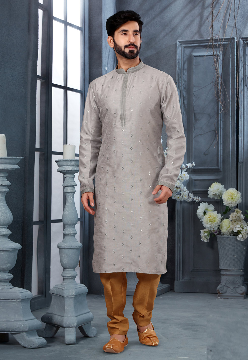 Grey Silk Kurta Pajama 250430
