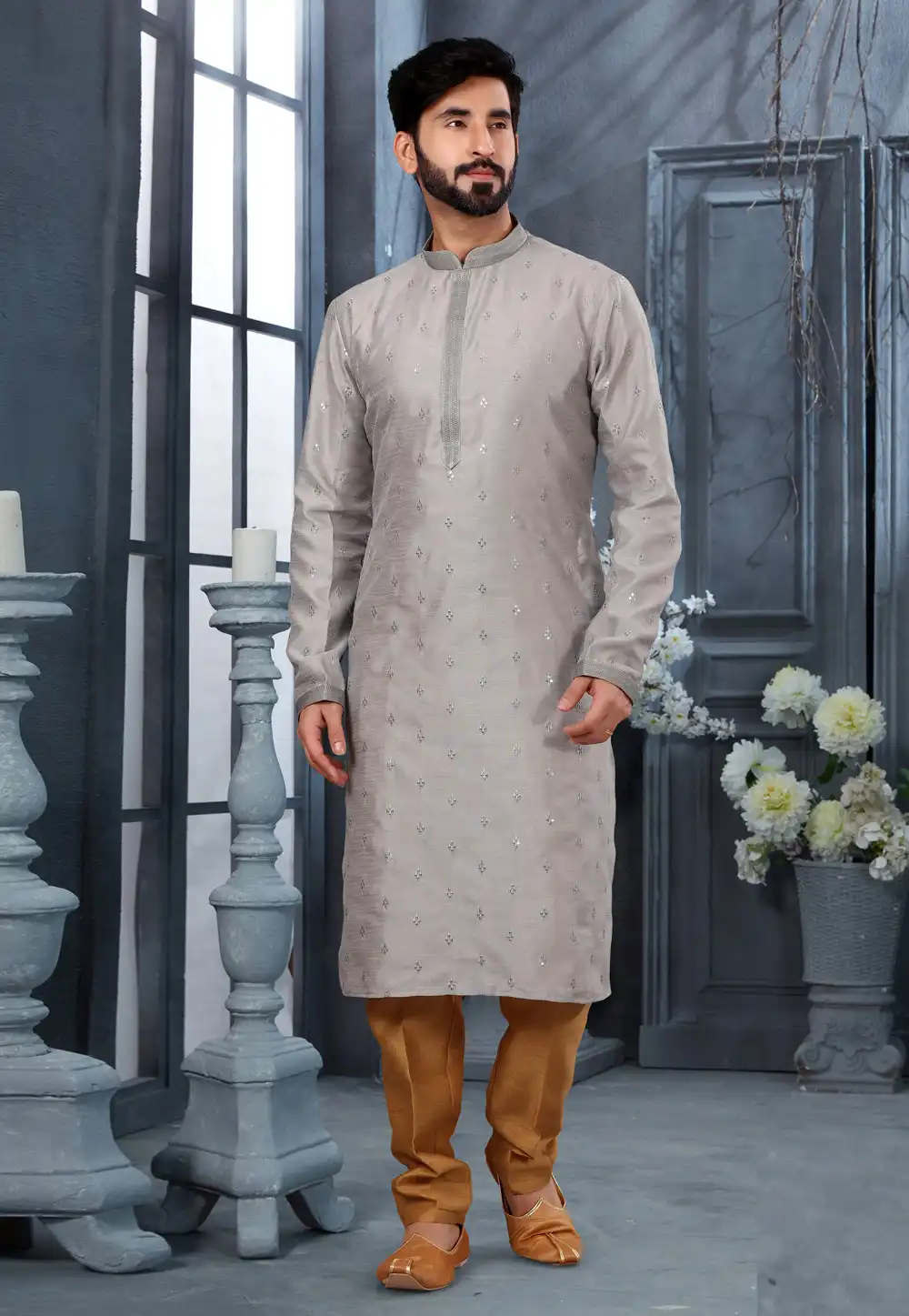 Grey Silk Kurta Pajama 250430