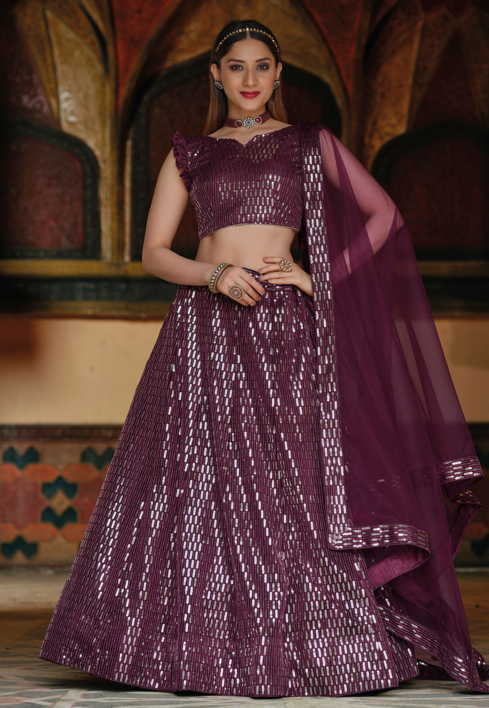 Purple Net A Line Lehenga Choli 243711